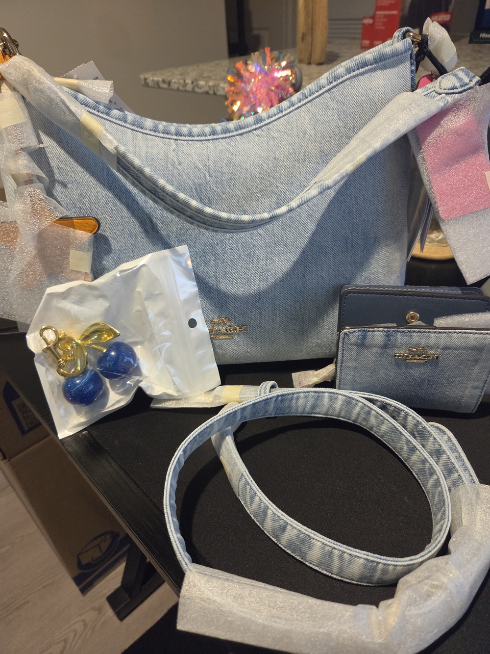 Coach Light Denim Hobo Shoulder Bag with Matching Card Case